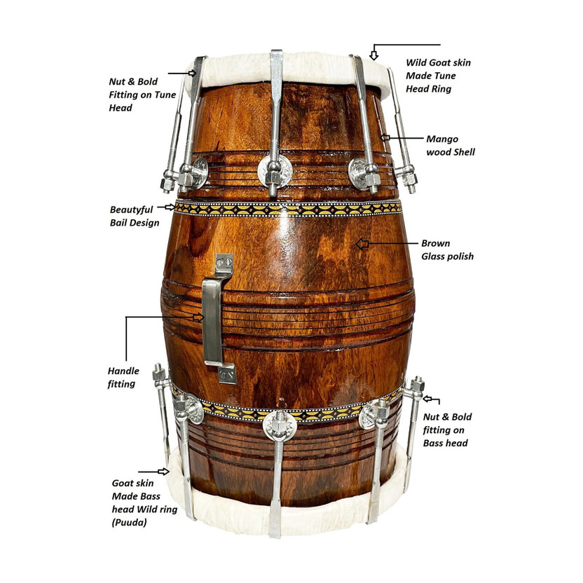AMROHA ENTERPRISE Bhajen kirtan Professional Dholak Nut & Bolts Dholak(Brown, Orange, White, Yellow, Red)