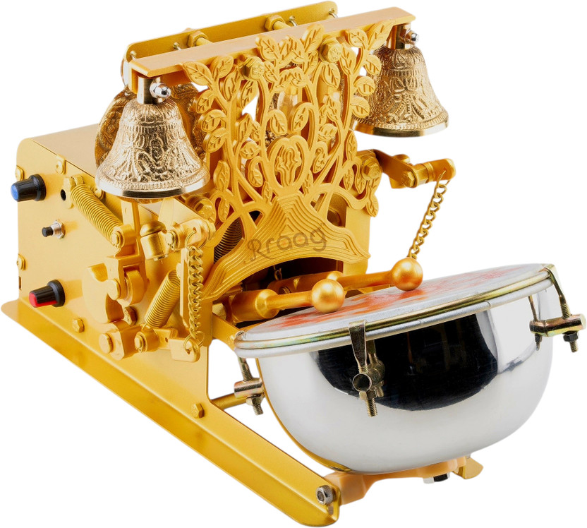 RRAAG Automatic Aarti Machine With Shankh, Mayur, Birds & 15 Mantra Embossed (KRISHNA) Nut & Bolts Dholak(Gold)
