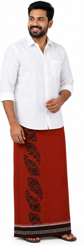 SAHASA Kaavi Feather Printed Men Dhoti
