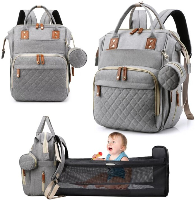 HANDCUFFS Diaper Bag With Changing Station | Mummy Bag With Bassinet Diaper Bag(Grey)