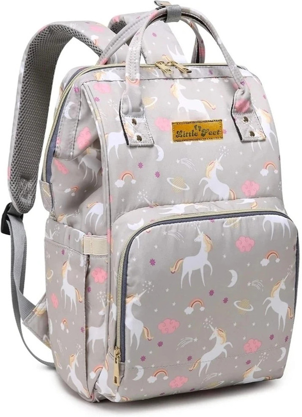 Little Feet Diaper Bag for Moms for Travel Multifunctional Diaper Bag Backpack for Mothers Baby Diaper Bag(Grey)
