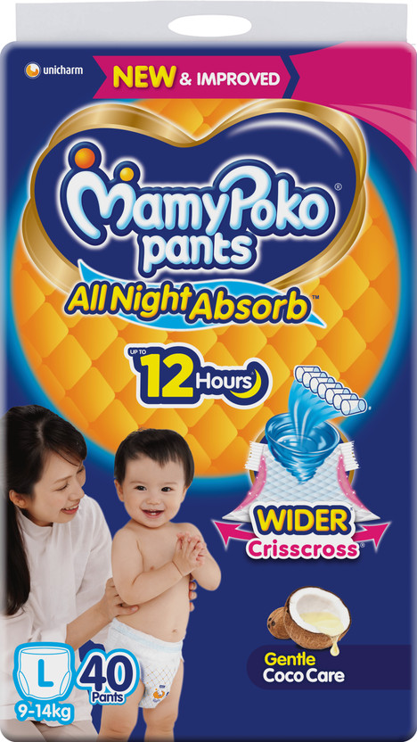 MamyPoko Pants All Night Absorb,Coco Care & 12hr Leakage Protection - L(40 Pieces)