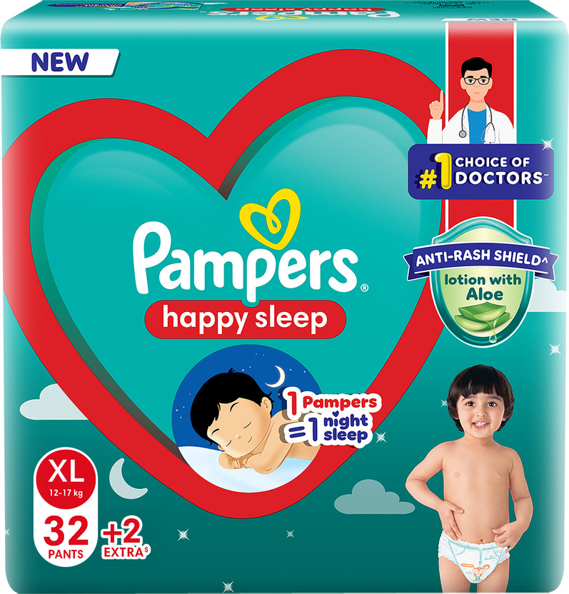 Pampers Happy Sleep Anti Rash Shield Pant Diapers - XL(34 Pieces)