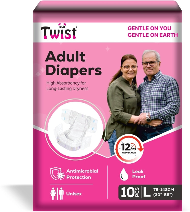 Twist Twist Adult Diaper for Elderly Care Adult Diapers - L(10 Pieces) - Flipkart Deal