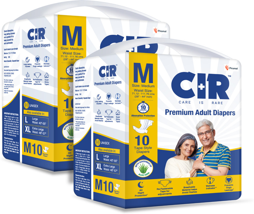 CIR Premium Adult Diapers, Medium, Pack of 2 (20 units) Adult Diapers - M(20 Pieces)