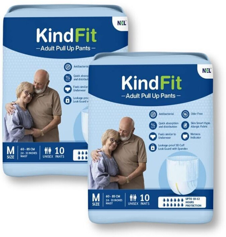 KINDFIT Adult Pull-Up Pants Diapers ,Medium-20 Pieces|,Waist Size (24-33 Inch)|Pack of 2 Adult Diapers - M(20 Pieces)