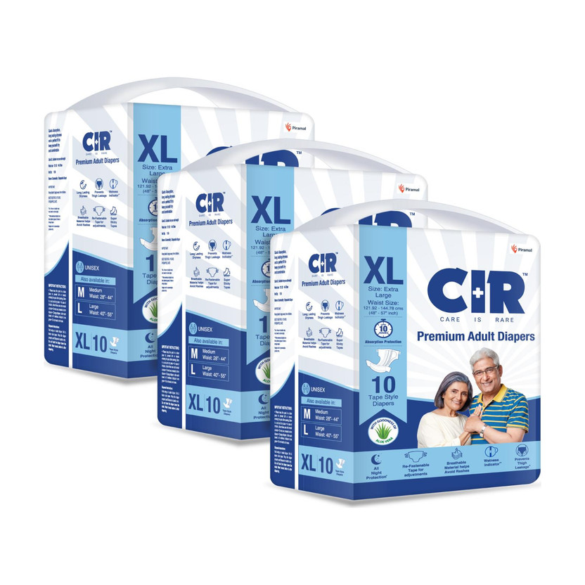 CIR Premium Adult Diapers, Extra Large, Pack of 3 (30 units) Adult Diapers - XL(30 Pieces)