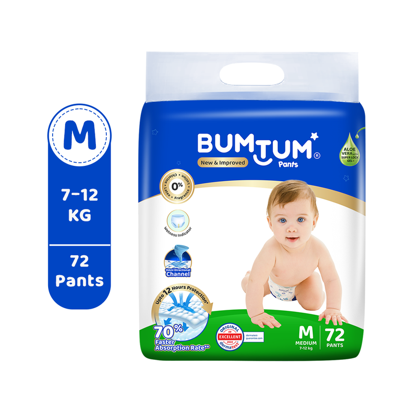BUMTUM Double Layer Protection Pant Diapers - M(72 Pieces)