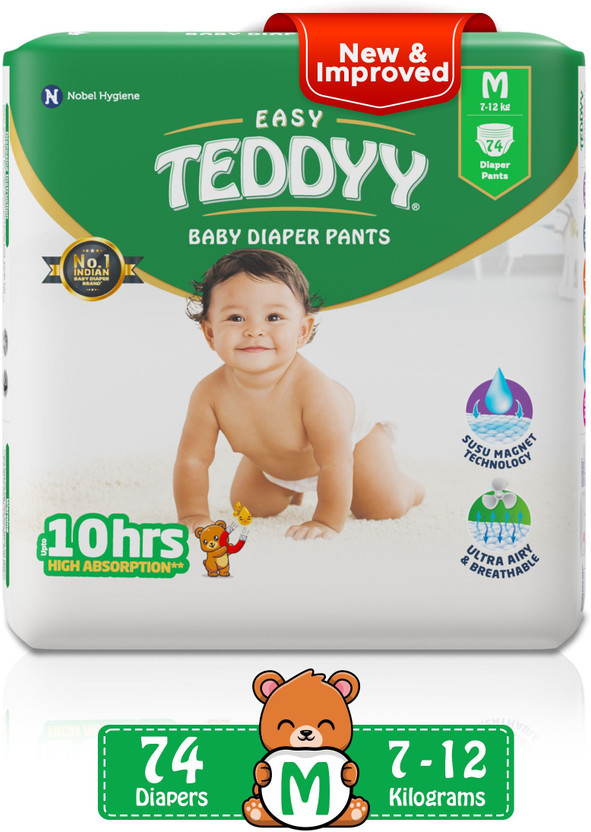 TEDDYY Easy Diaper Pants with Rash Protection and 3x Faster absorption Technology - M(74 Pieces)