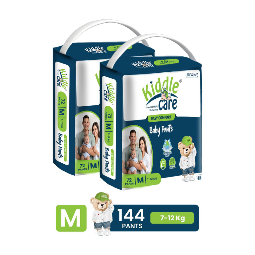 Kiddle Care Baby Diaper Pants Up to 12Hrs Protection | Medium (M) | 7-12 Kg | Pack of 2 Pant Diapers - M(144 Pieces)