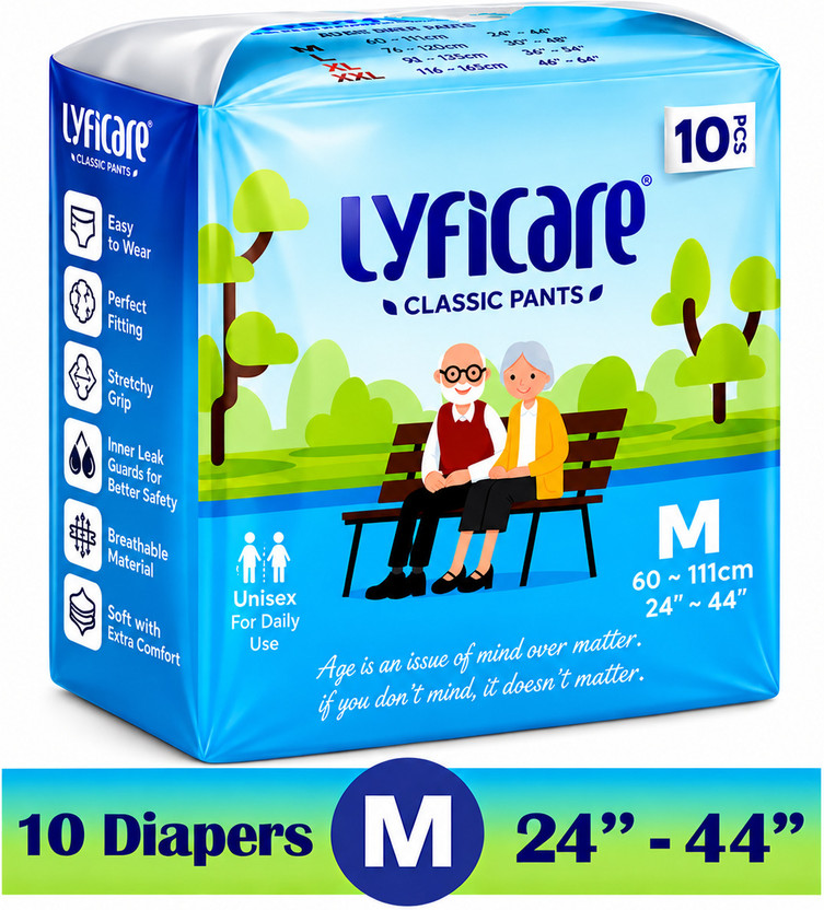lyficare lyficare Classic Pants | Waist Size (24-44 Inch) Adult Diapers - M(10 Pieces) - Flipkart Deal