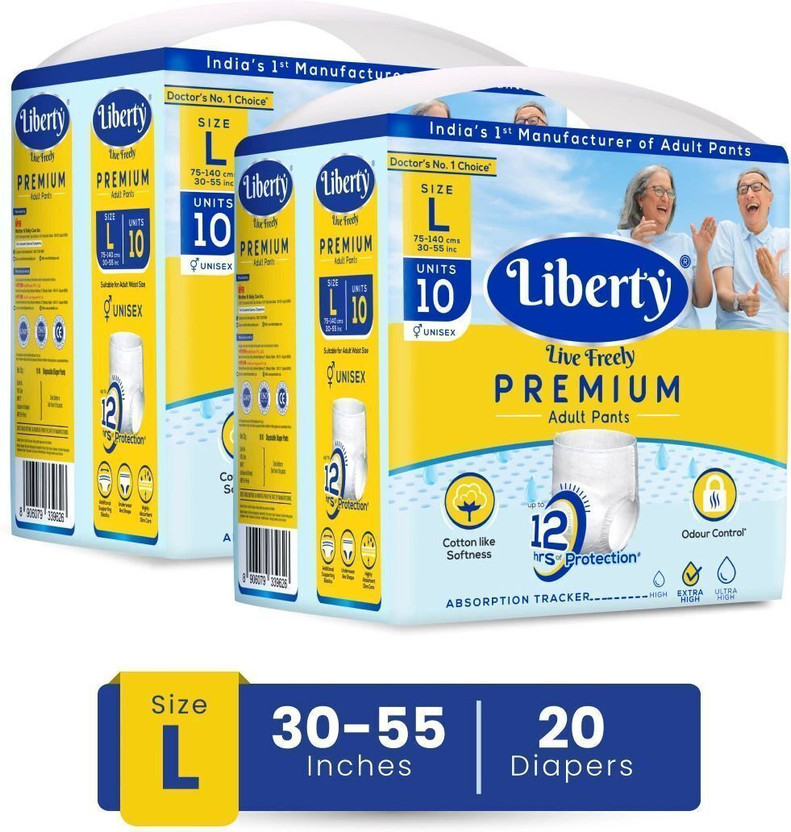 Liberty Premium Pants, Waist Size (30-55 Inches), Pack of 1 Adult Diapers - L(20 Pieces)