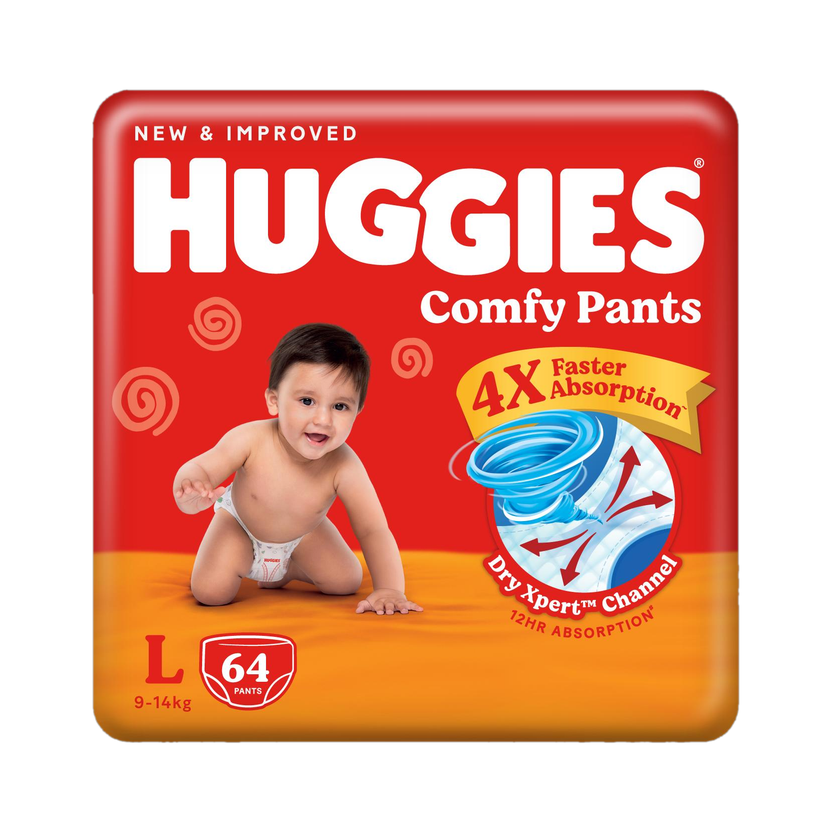 Huggies Comfy Baby Pant Diapers - L(64 Pieces)