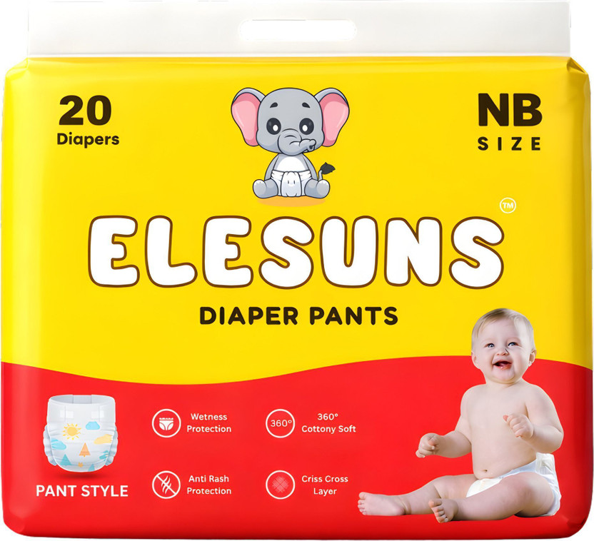 Elesuns Ultra Thin Baby Diaper Pants, Leak Lock Protection For All Night Pant Diapers - New Born(20 Pieces)