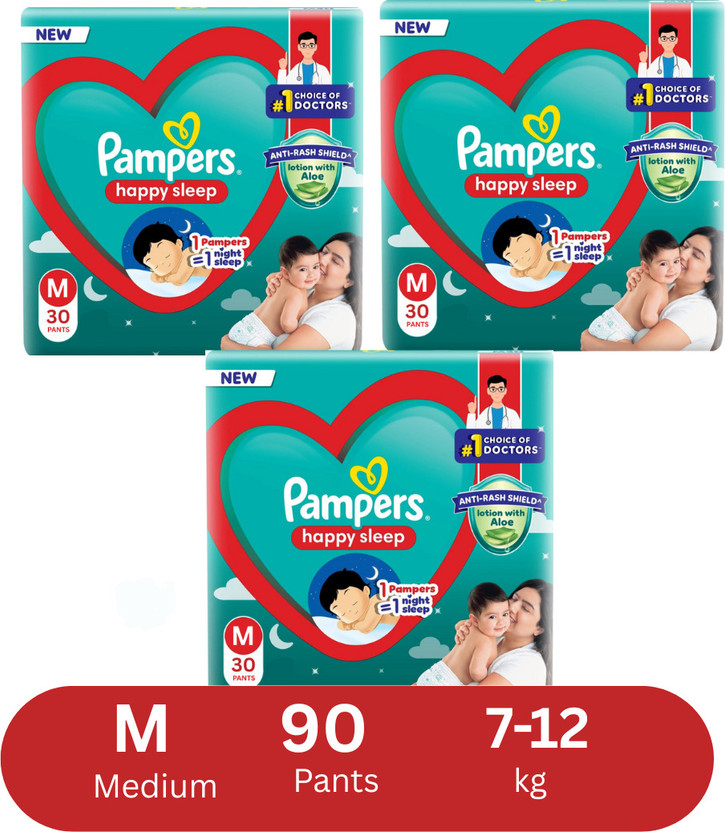 Pampers Anti rash lotion with Aloe vera baby Medium size diaper pant(Pack of 3) - M(90 Pieces)