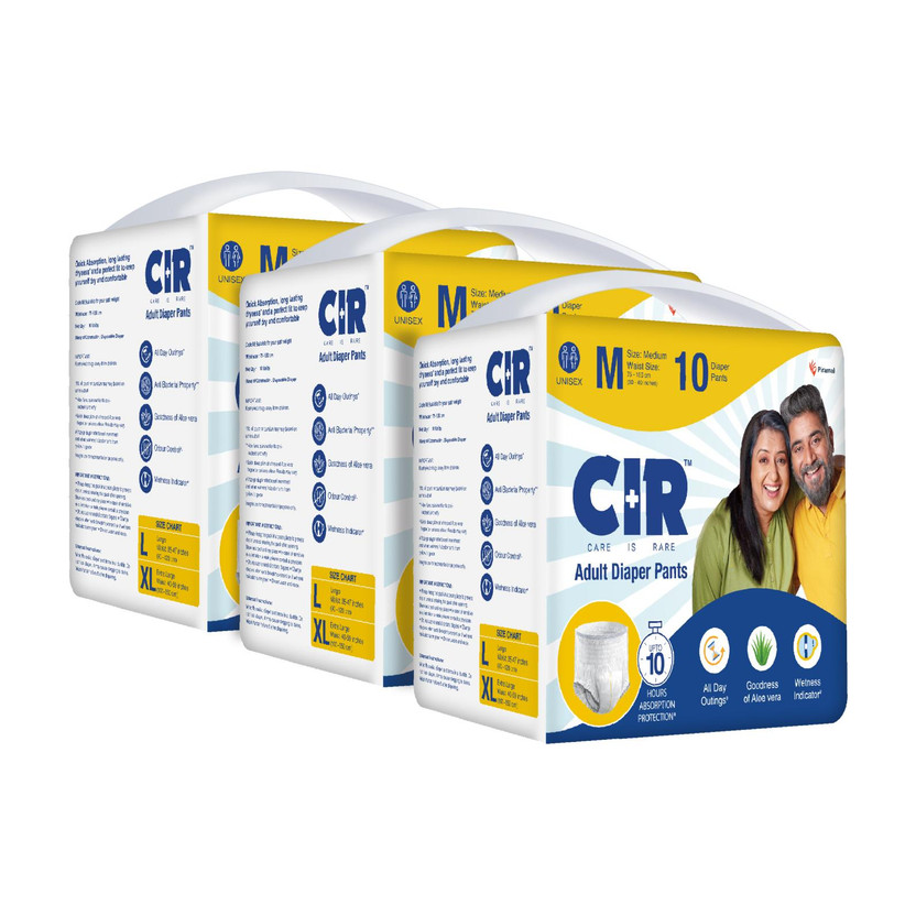 CIR 10 hr Absorption Protection with Wetness Indicator Odour Control Pant Adult Diapers - M(30 Pieces)
