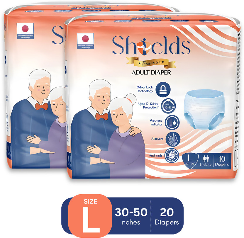 Shields Premium Pant Style | Pack of 2 | Adult Diapers - L(20 Pieces)