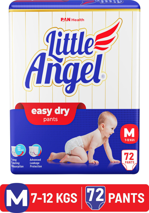 Little Angel Easy Dry Diaper Pants with 12 hrs absorption Medium Size, 7-12 Kgs - M(72 Pieces)