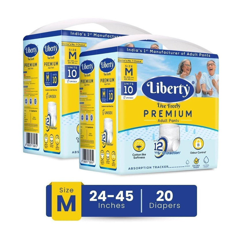Liberty Premium Pants Unisex, Waist Size (61-115 cm | 24-45 Inches) (Pack of 2) Adult Diapers - M(20 Pieces)