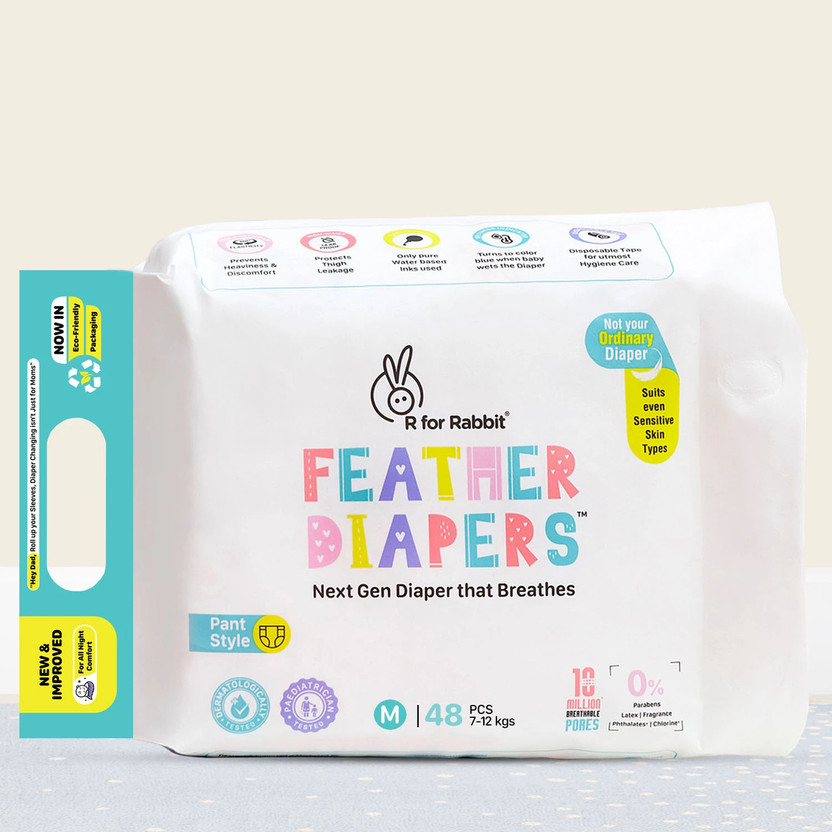 Flipkart R for Rabbit Feather Diaper Pants for Baby, Medium - Pack of 1 x 48, 48 Diapers Pant Diapers - M(48 Pieces) - Flipkart Deal