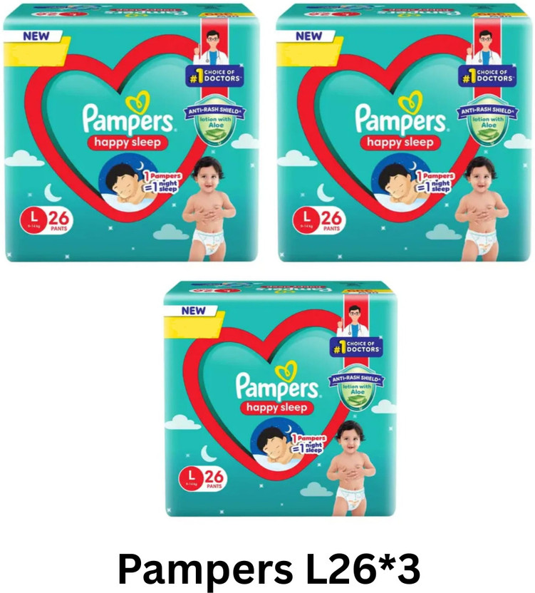 Pampers Anti rash lotion with Aloe vera baby Large size diaper pants(Pack of 3) - L(78 Pieces)