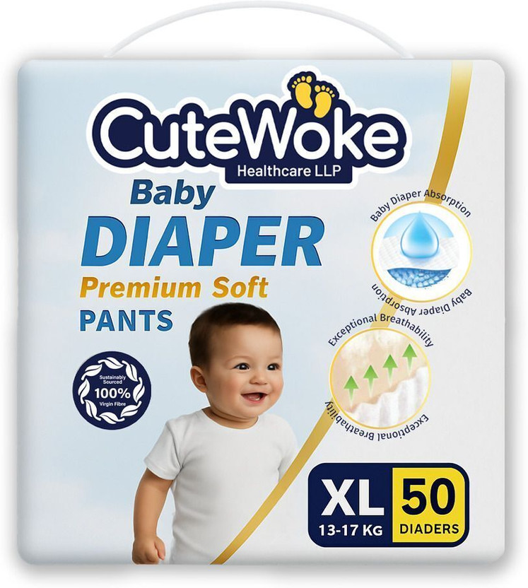CUTEWOKE HEALTHCARE LLP Dry Diaper Pants with 10-12 hrs absorption 50 Count,12-17 Kgs - XL(50 Pieces) Pant Diapers - XL(50 Pieces)