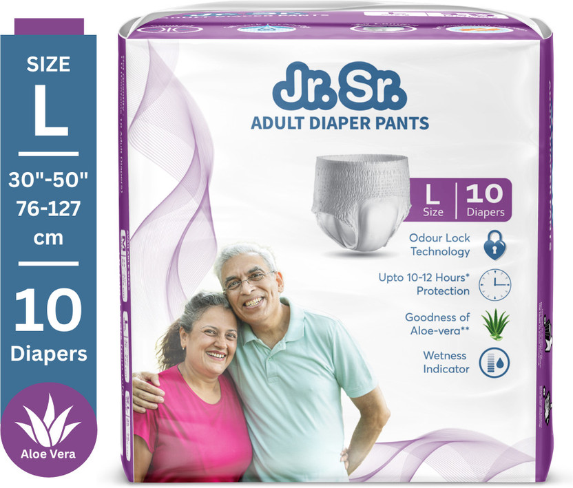 Jr. Sr. Pull-up Pants with Wetness Indicator | 76-127 cm (30"-50") | Pack of 1 | Adult Diapers - L(10 Pieces)