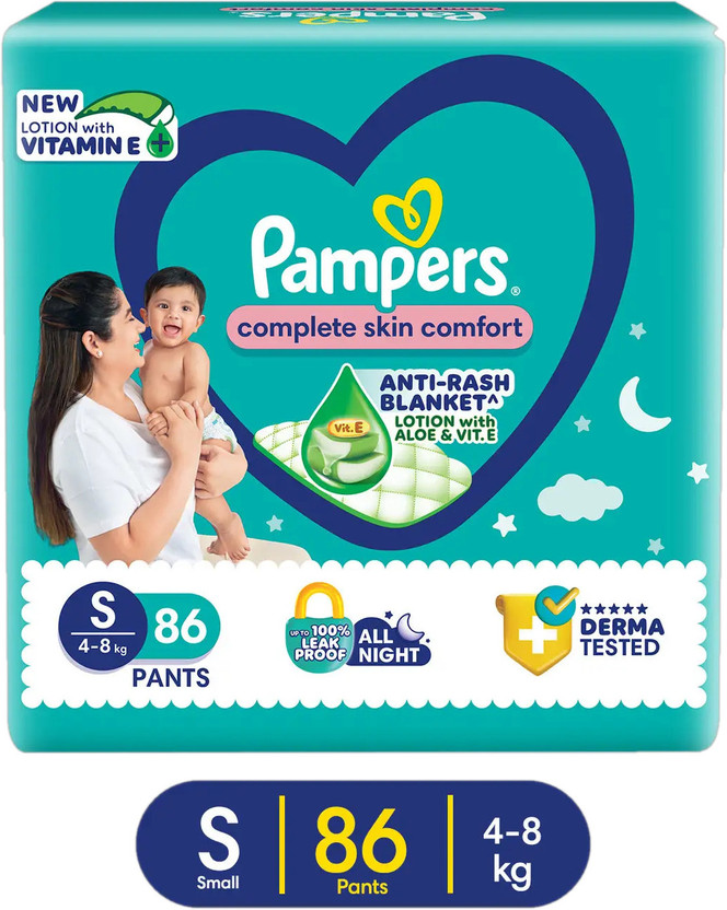 Pampers Complete Skin Comfort with VitaminE & Aloe Vera Lotion Pant Diapers - S(86 Pieces)