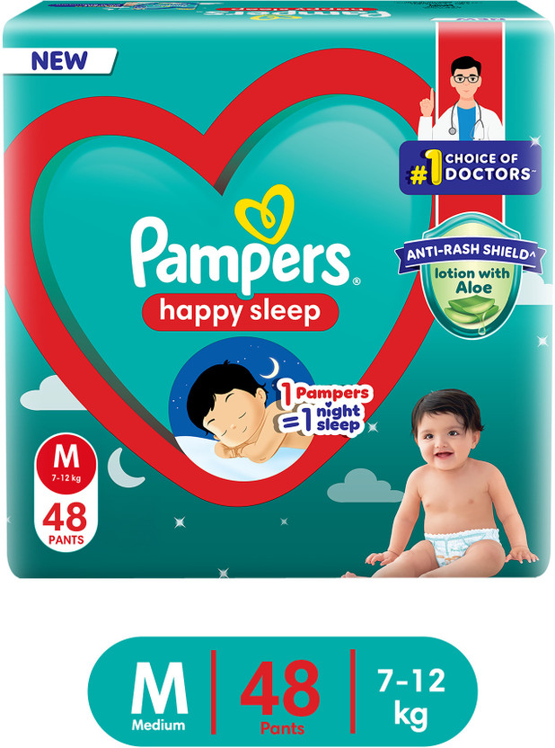 Pampers Happy Sleep Anti Rash Shield Pant Diapers - M(48 Pieces)