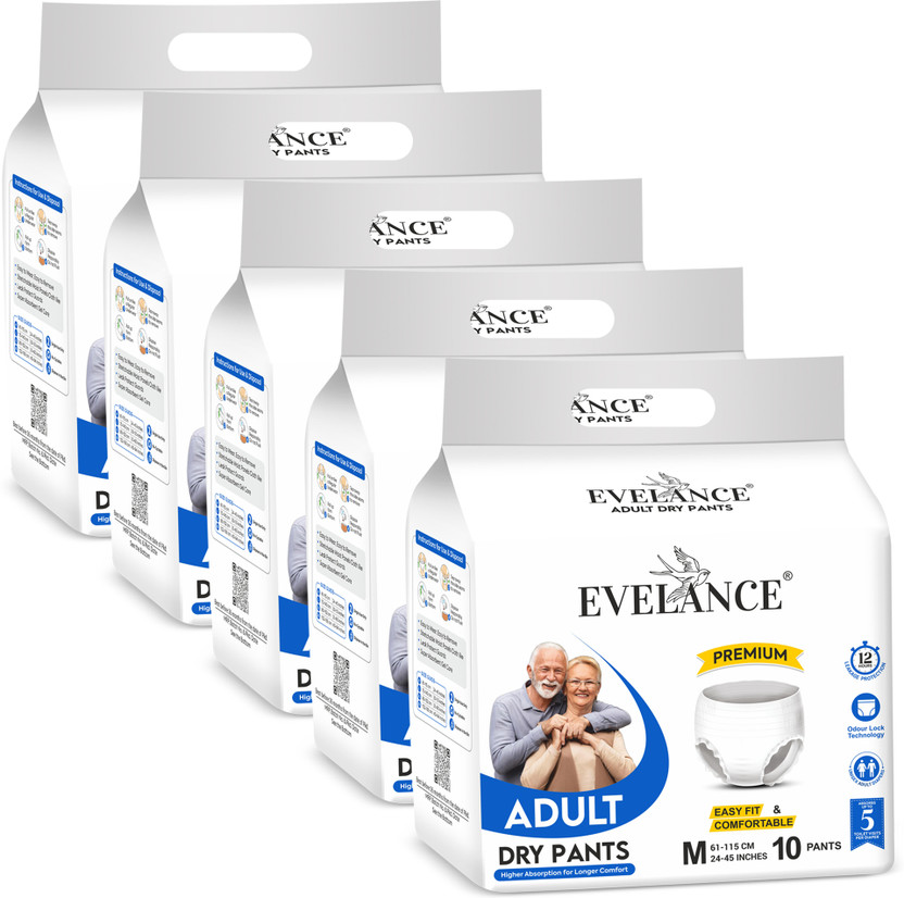 EVELANCE Medium Adult Diaper Pants Premium | Waist Size (24-45 Inches) Adult Diapers - M(50 Pieces)