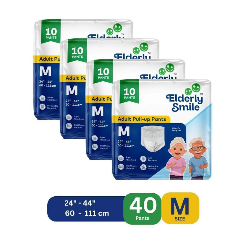 Elderly Elderly Smile Super Absorbent Premium Pull Up Pants | Waist Size (24"-44") | Pack of 4 Adult Diapers - M(40 Pieces) - Flipkart Deal