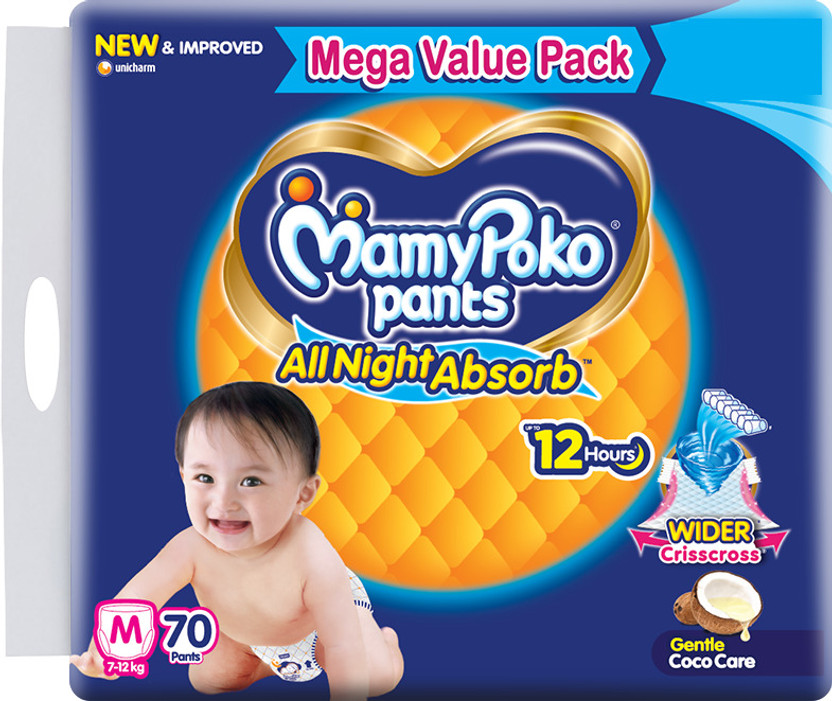 MamyPoko Pants All Night Absorb,Coco Care & 12hr Leakage Protection - M(70 Pieces)