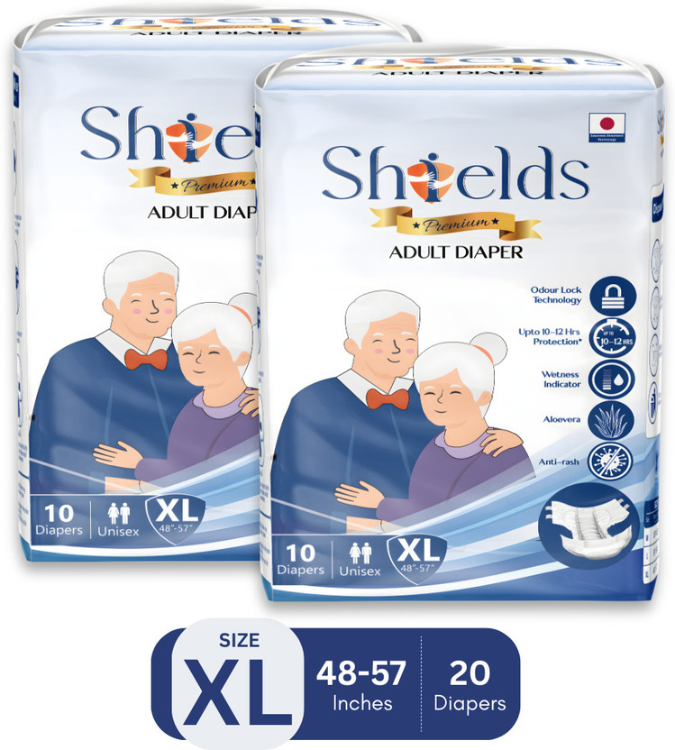 Shields Premium Tape Style | Pack of 2 | Adult Diapers - XL(20 Pieces)