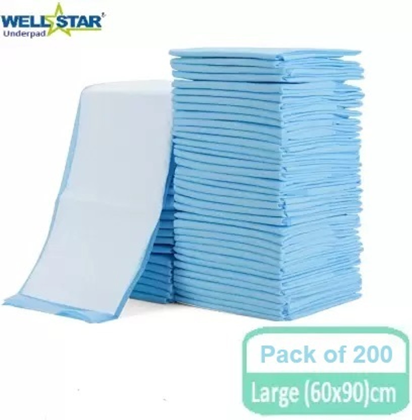 Wellstar Underpads in 200 pcs bulk packing large size 60X90 Adult Diapers - L(200 Pieces)