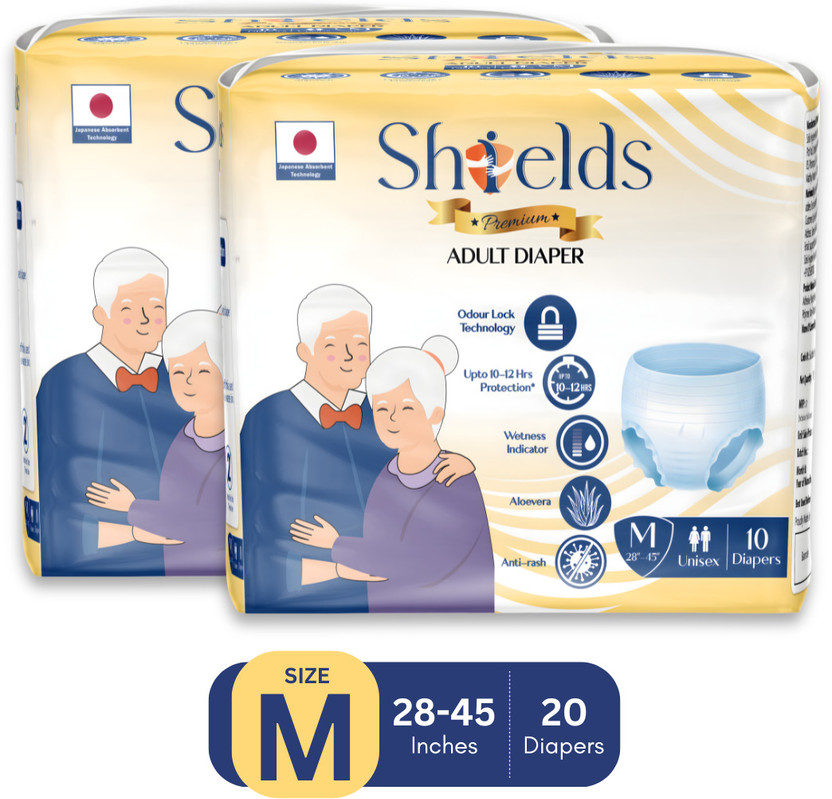 Shields Premium Pant Style | Pack of 2 | Adult Diapers - M(20 Pieces)