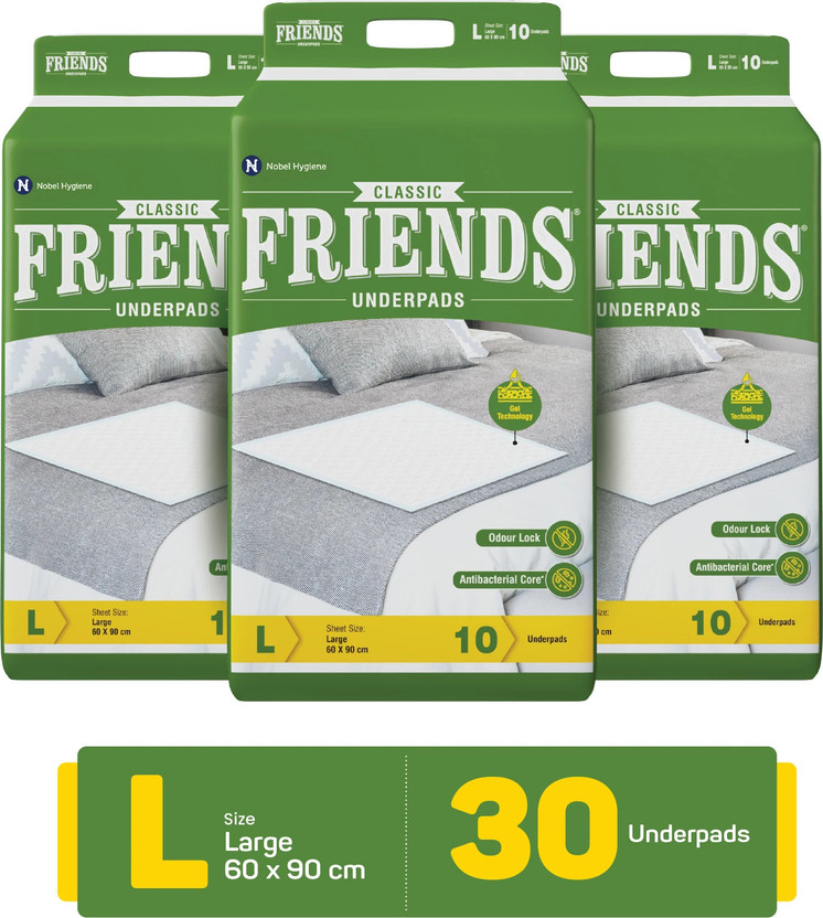 FRIENDS Classic Disposable Underpads ,Soft & Super Absorbency 60x90 cm Adult Diapers - L(30 Pieces)