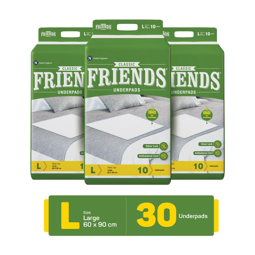 FRIENDS Classic Disposable Underpads ,Soft & Super Absorbency 60x90 cm Adult Diapers - L(30 Pieces)