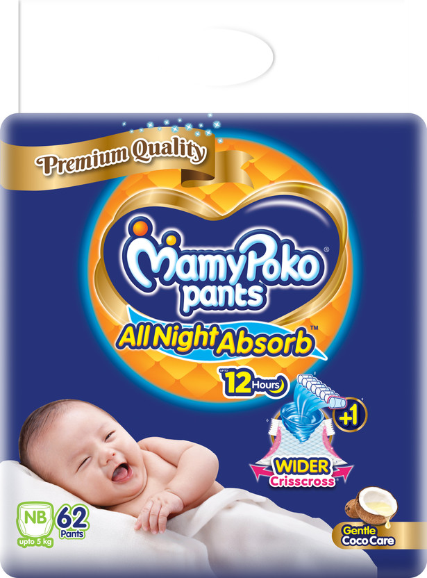 MamyPoko All Night Absorb, Coco Care Pant Diapers - New Born(62 Pieces)