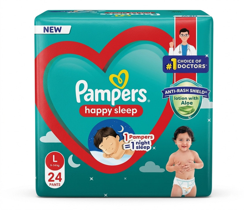 Pampers Happy Sleep Pants, With Anti Rash Lotion - Value Pack Pant Diapers - L(24 Pieces)