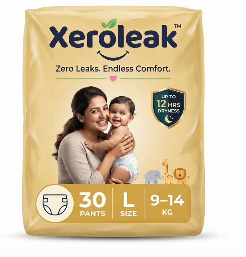 Xeroleak Ultra Soft Baby Diapers for Comfortable All-Day Protection Pant Diapers - L(30 Pieces)