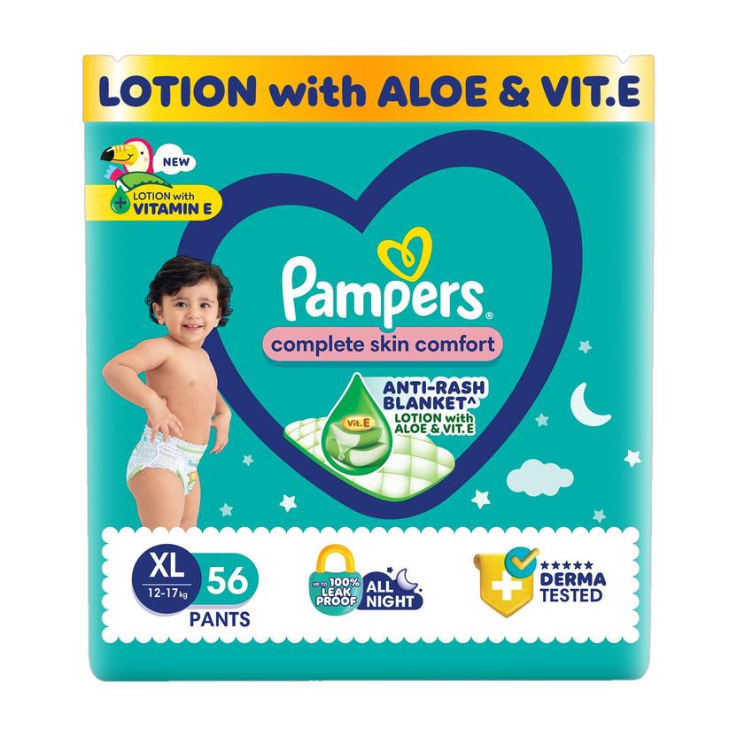 Pampers Complete Skin Comfort with VitaminE & Aloe Vera Lotion Pant Diapers - XL(56 Pieces)
