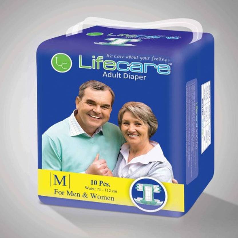 LIFE CARE Premium Adult Diaper, Medium Size, Pack of 10 Nos, Waist Size
