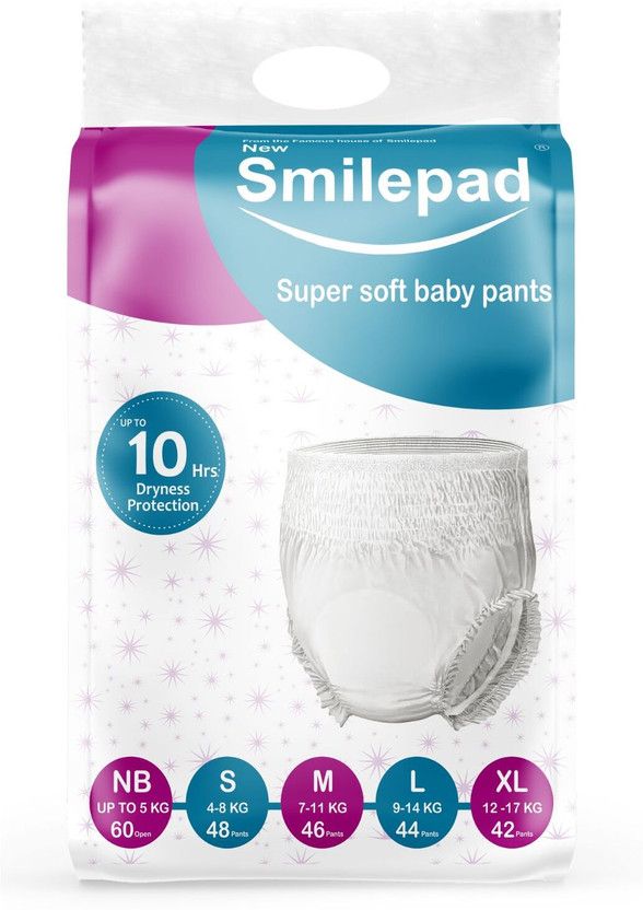 SMILEPAD Baby Pant Type Diapers, Cotton, Size - (L), ( 9 to 14 kg ), Bulk Pack Of 1 - L(44 Pieces)