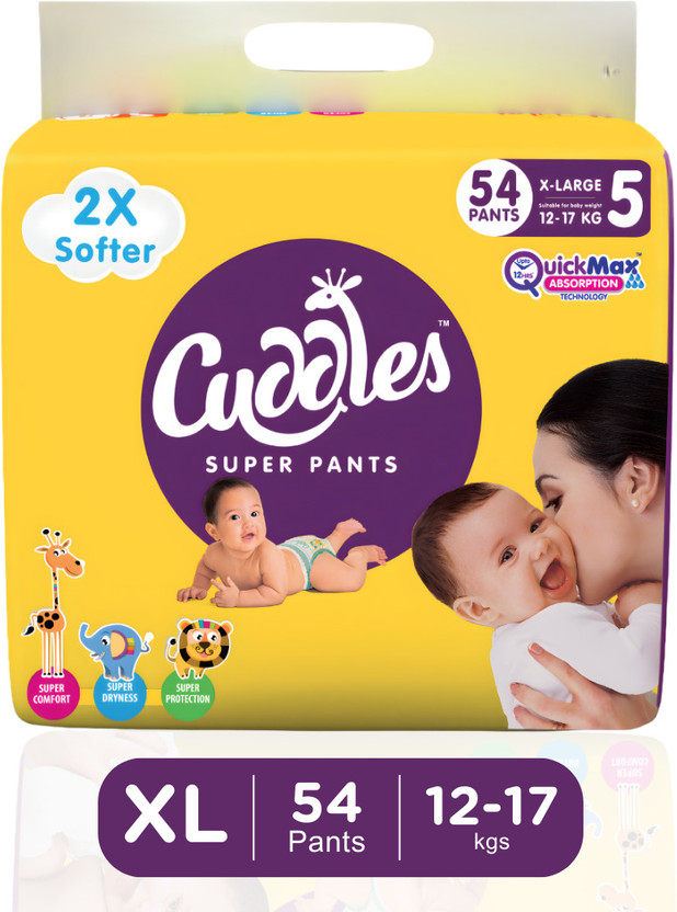 Cuddles - Super Pants Baby Diaper 2X Softer Super Dry Comfort Quick Max Absorption Upto 12 Hrs - XL(54 Pieces)