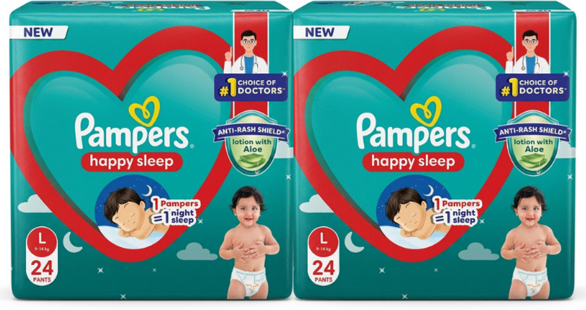 Pampers Happy Sleep Pants, With Anti Rash Lotion - Value Pack of 2 Pant Diapers - L(48 Pieces)