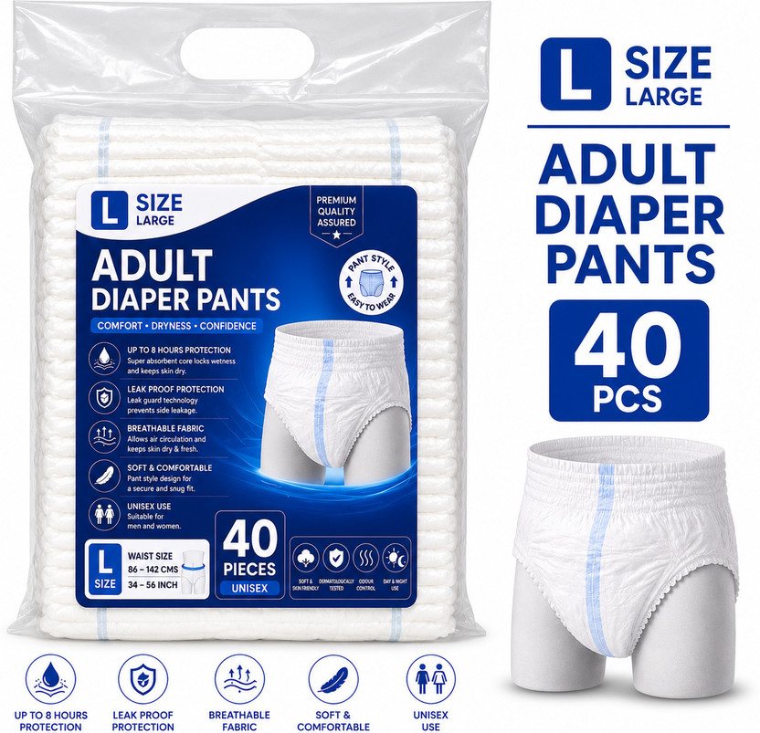IWS WITH DEVICE OF LADY Adult Diaper Pants Breathable & Comfortable Unisex Adult Pull-Up Adult Diapers - L(40 Pieces)
