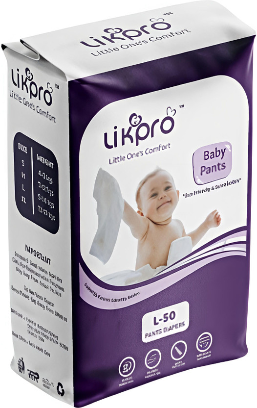 Likpro Premium Baby Diapers Hypoallergenic, Super Absorbent Leak-Proof Diapers - L(50 Pieces)