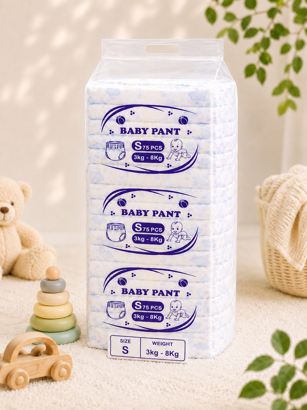 FRESHKINS Transparent Baby Pant | Soft & Breathable | Leak-Proof | Best Price Pant Diapers - S(75 Pieces)