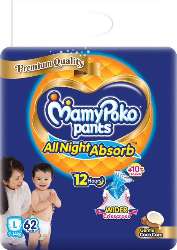 MamyPoko All Night Absorb, Coco Care Pant Diapers - L(62 Pieces)