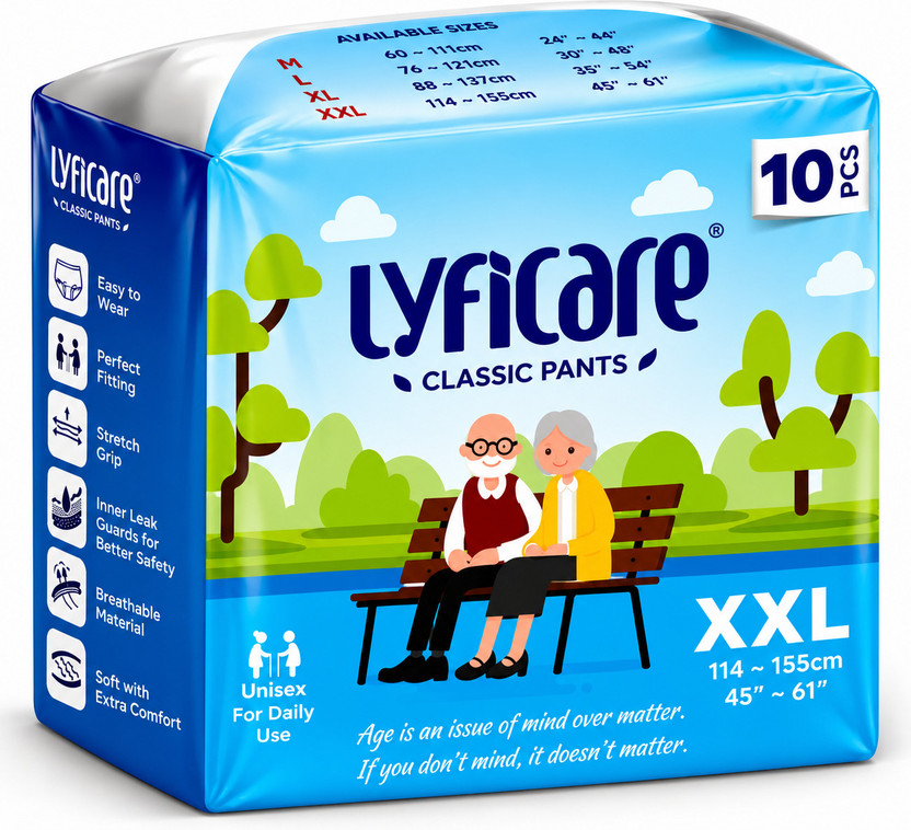 lyficare Classic Pants | Waist Size (45-61 Inch) Adult Diapers - XXL Adult Diapers - XXL(10 Pieces)